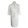 LEVINE CLASSIS 2PC Ivory Polyester Rayon Stretch 3/4 Sleeves Skirt Suit Size 8