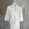 LEVINE CLASSIS 2PC Ivory Polyester Rayon Stretch 3/4 Sleeves Skirt Suit Size 8