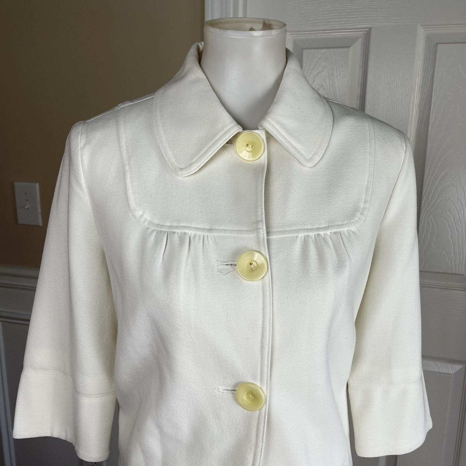 LEVINE CLASSIS 2PC Ivory Polyester Rayon Stretch 3/4 Sleeves Skirt Suit Size 8