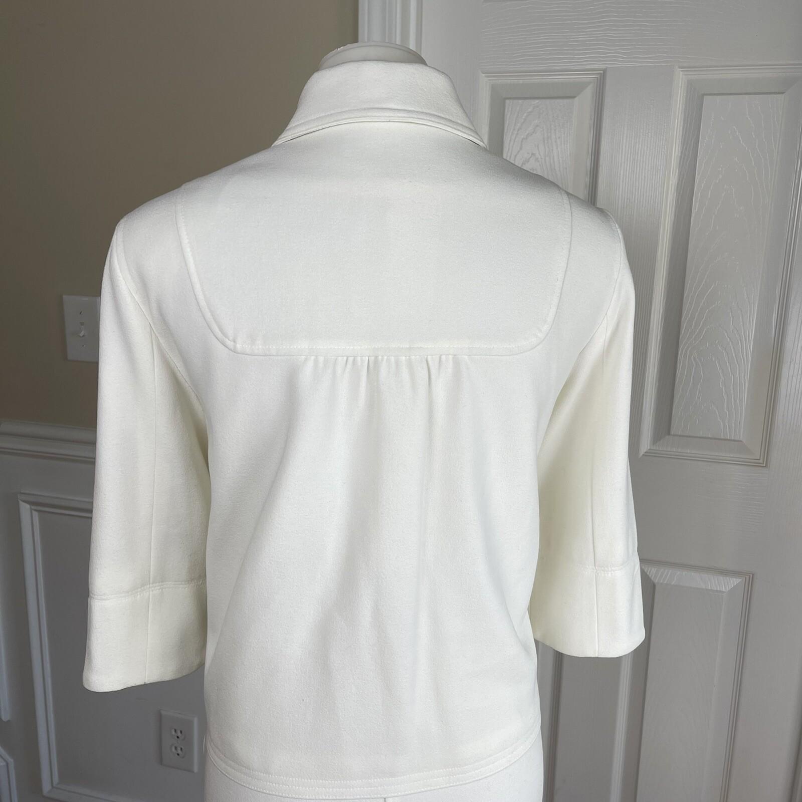 LEVINE CLASSIS 2PC Ivory Polyester Rayon Stretch 3/4 Sleeves Skirt Suit Size 8