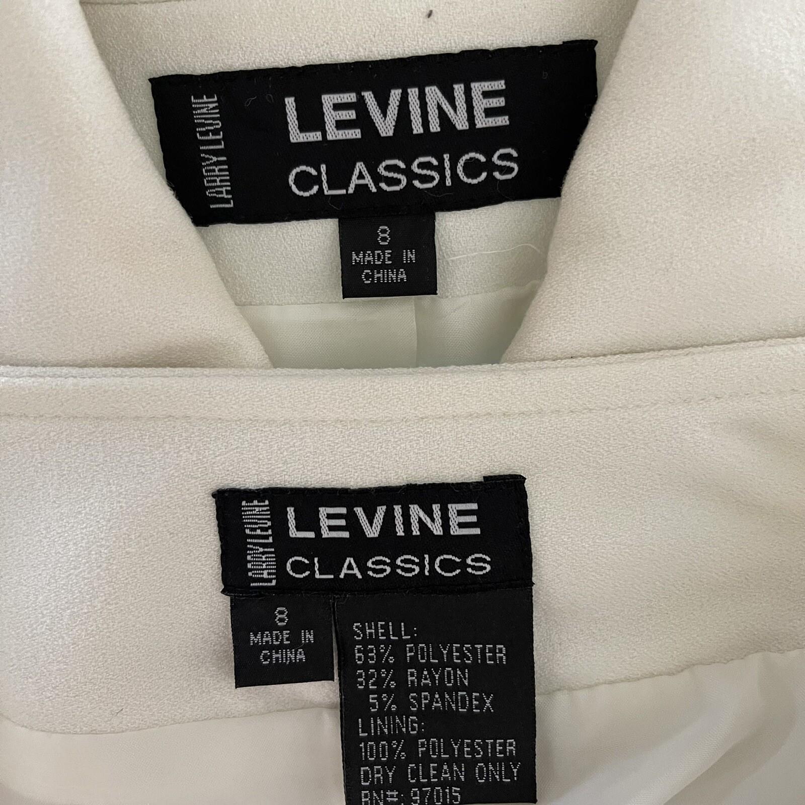 LEVINE CLASSIS 2PC Ivory Polyester Rayon Stretch 3/4 Sleeves Skirt Suit Size 8