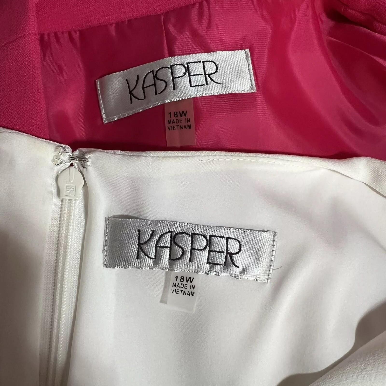 Kasper Stretch Dress Suit 18W Multi Open Front 2PC Crepe Iconic Everlasting 2PC