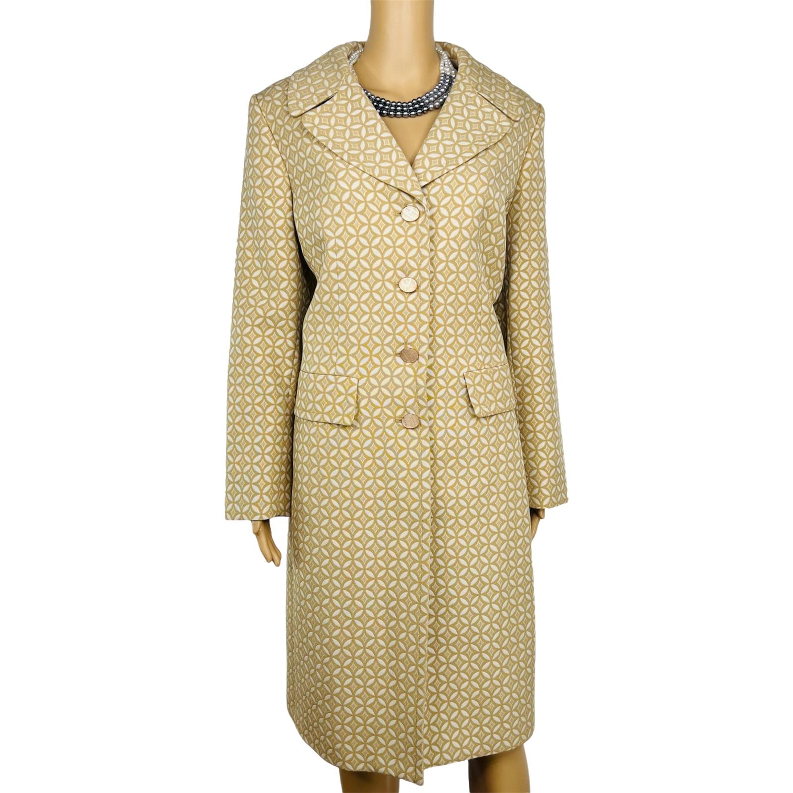 Le Suit Cotton Blend Skirt Suit 12 Gold Beige Twill Notch Collar Midi Blazer