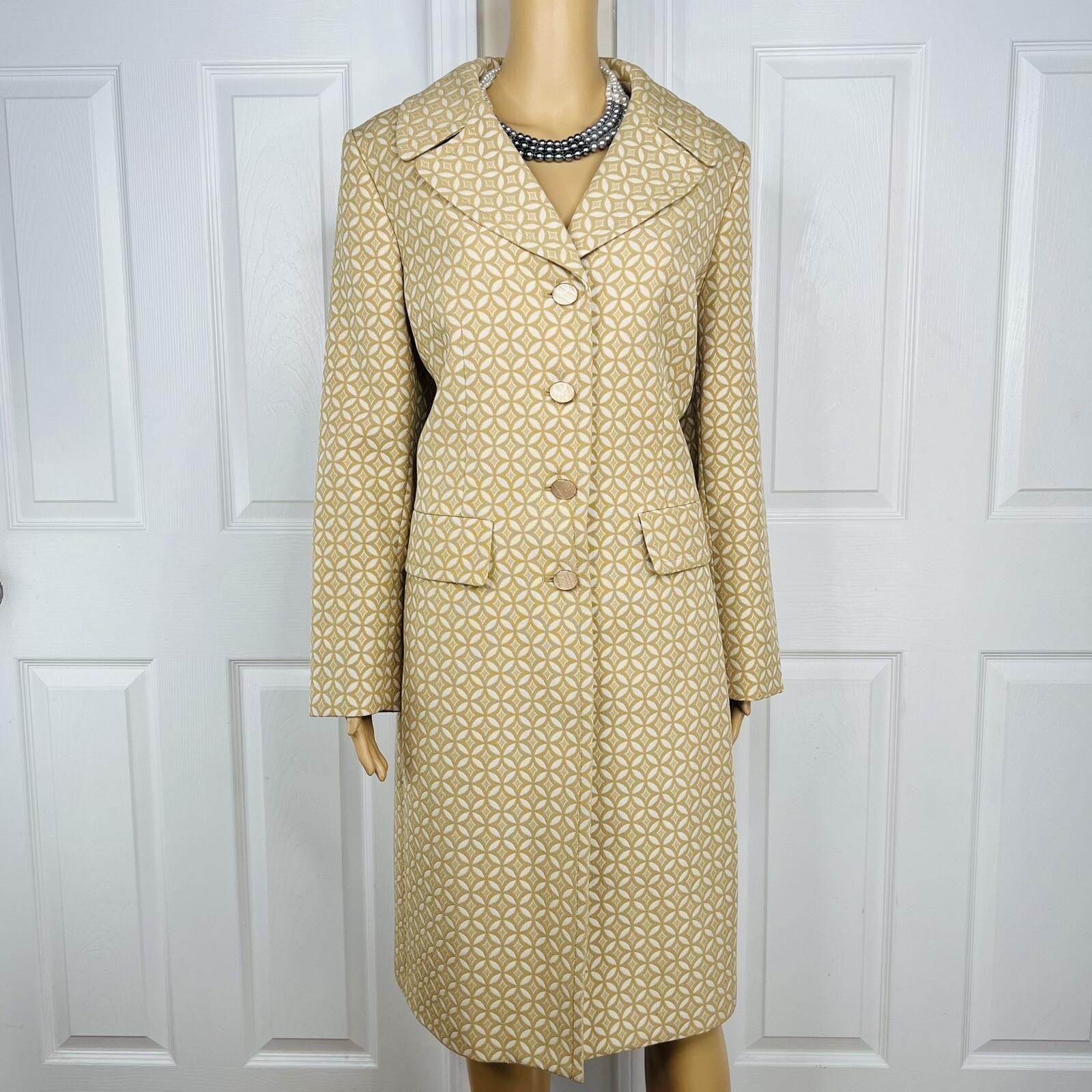 Le Suit Cotton Blend Skirt Suit 12 Gold Beige Twill Notch Collar Midi Blazer