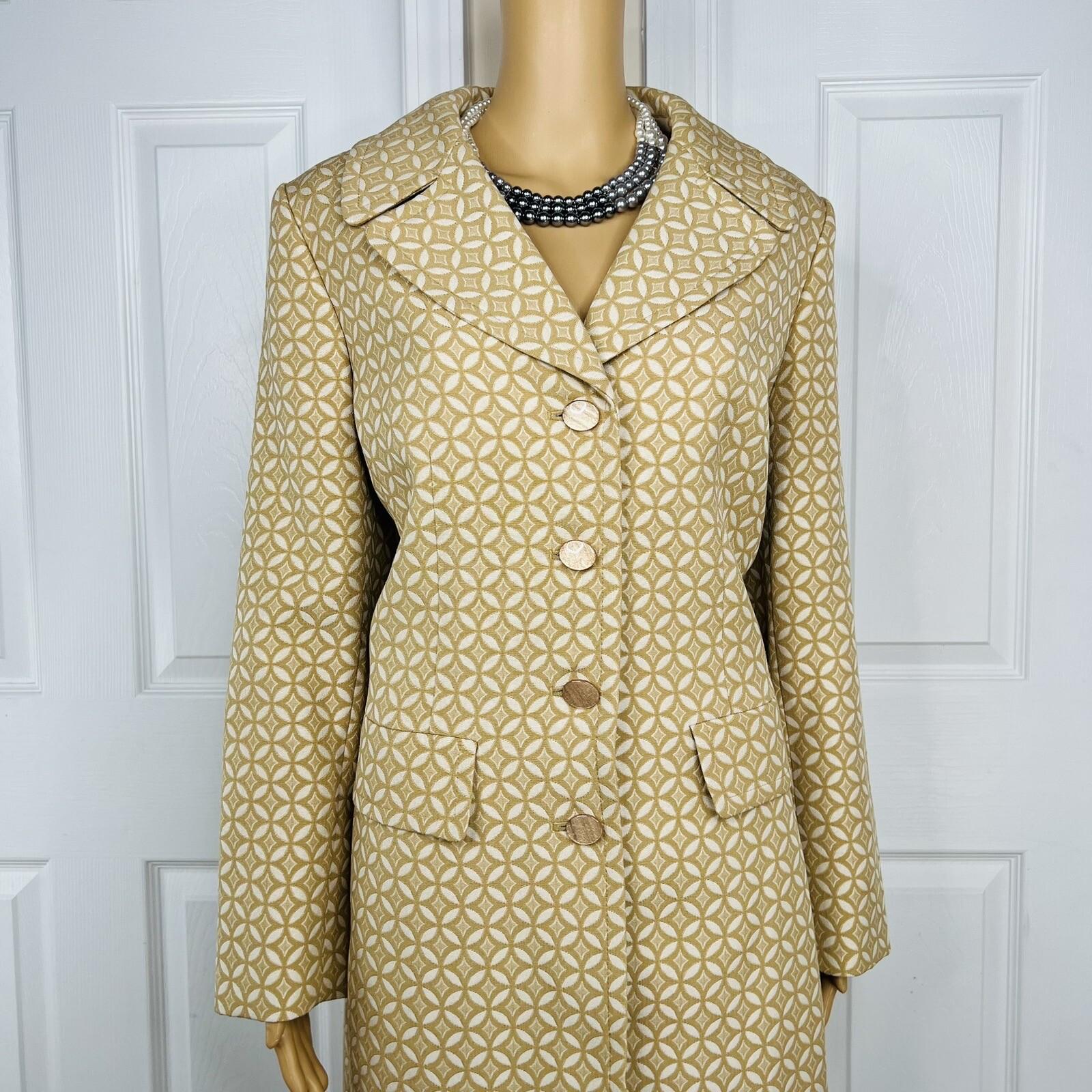 Le Suit Cotton Blend Skirt Suit 12 Gold Beige Twill Notch Collar Midi Blazer