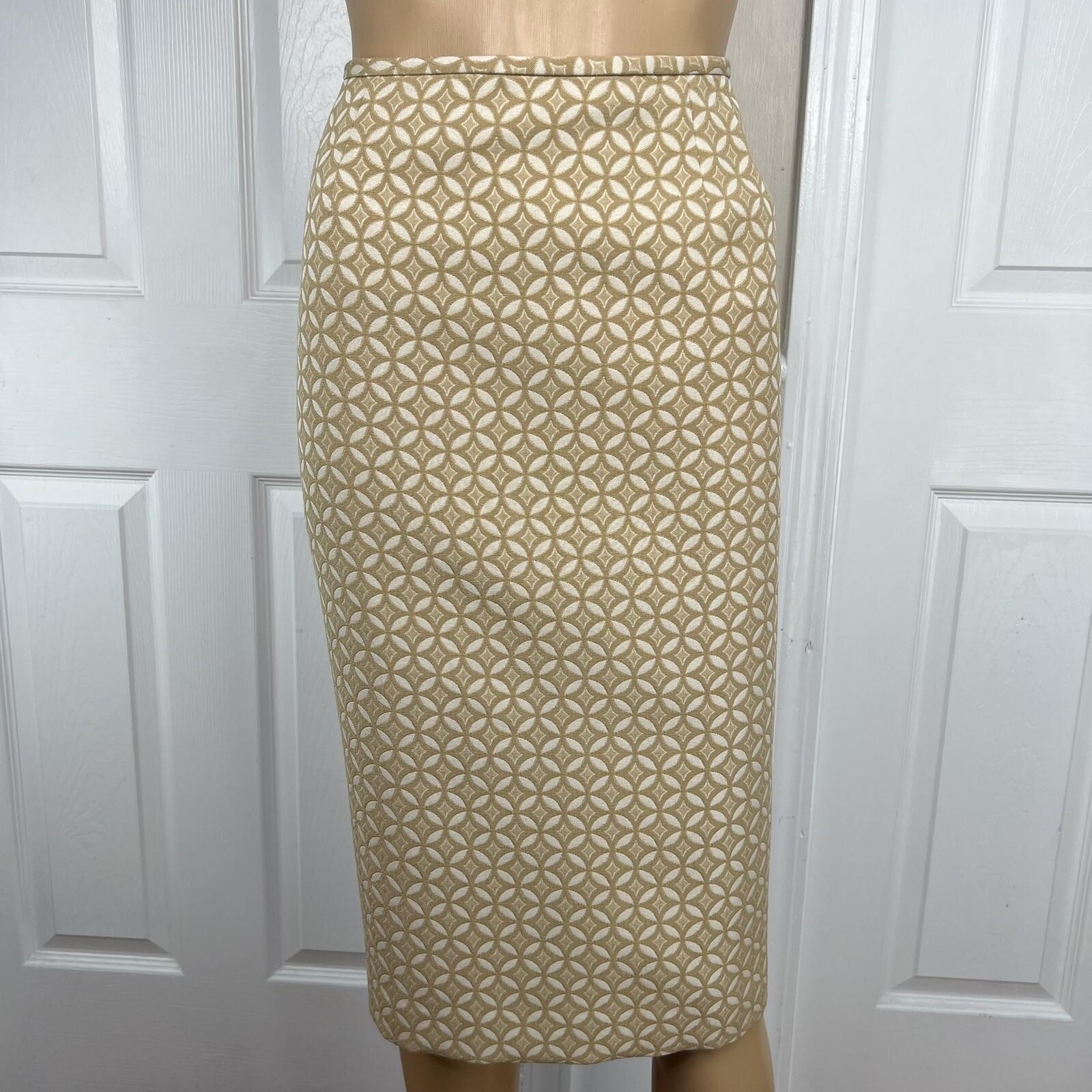 Le Suit Cotton Blend Skirt Suit 12 Gold Beige Twill Notch Collar Midi Blazer