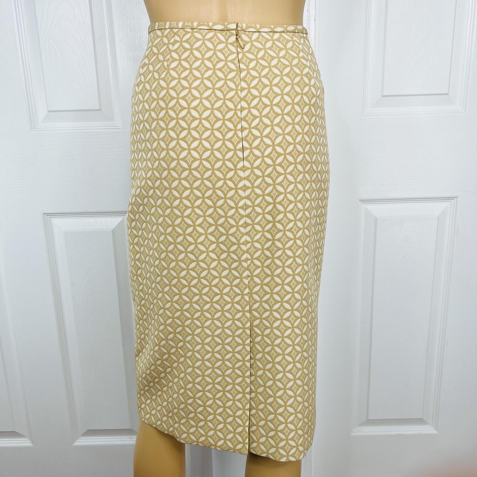 Le Suit Cotton Blend Skirt Suit 12 Gold Beige Twill Notch Collar Midi Blazer