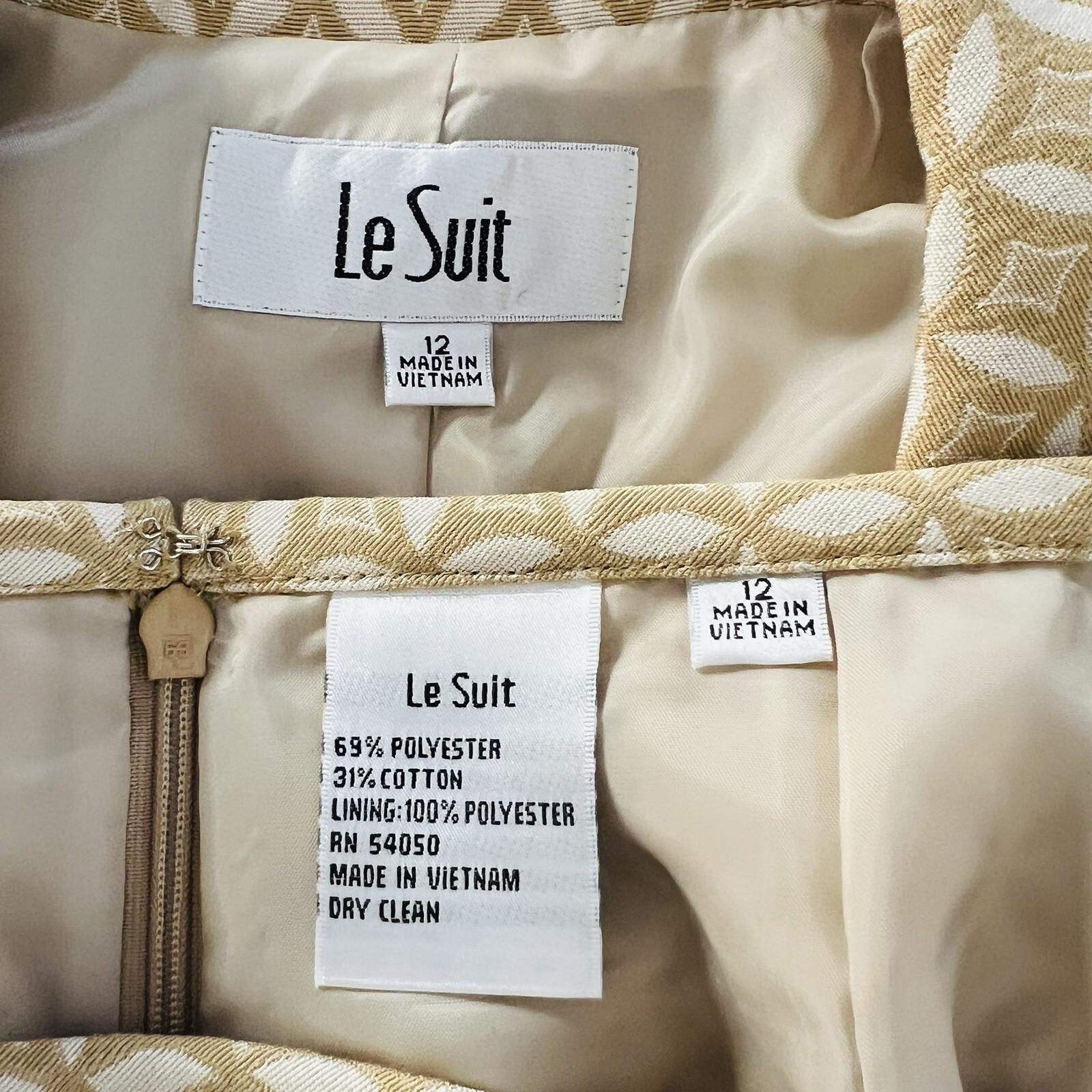 Le Suit Cotton Blend Skirt Suit 12 Gold Beige Twill Notch Collar Midi Blazer