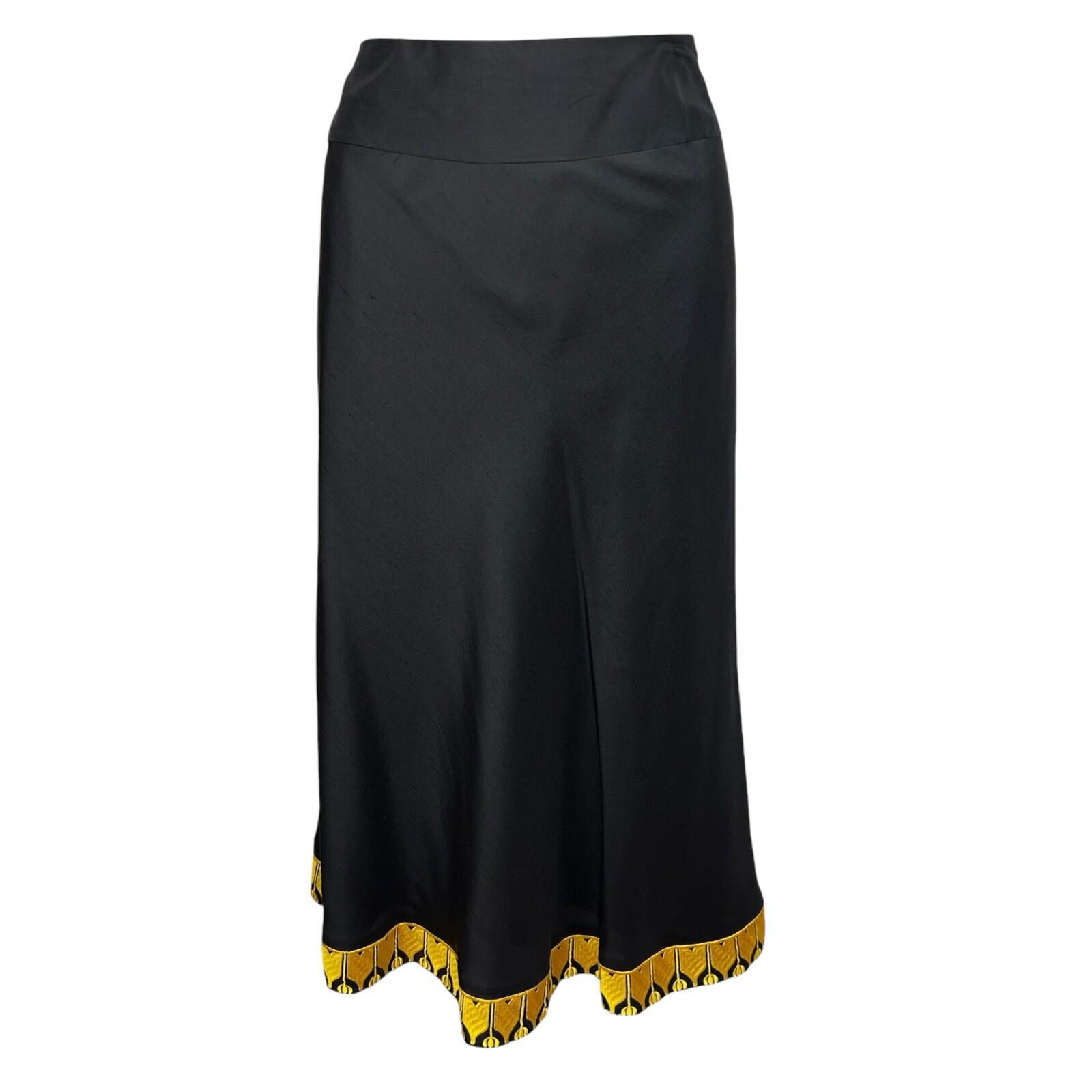 Victor Costa Vintage 80's Silk Skirt Size 20W Black Embroidered Flared Lined
