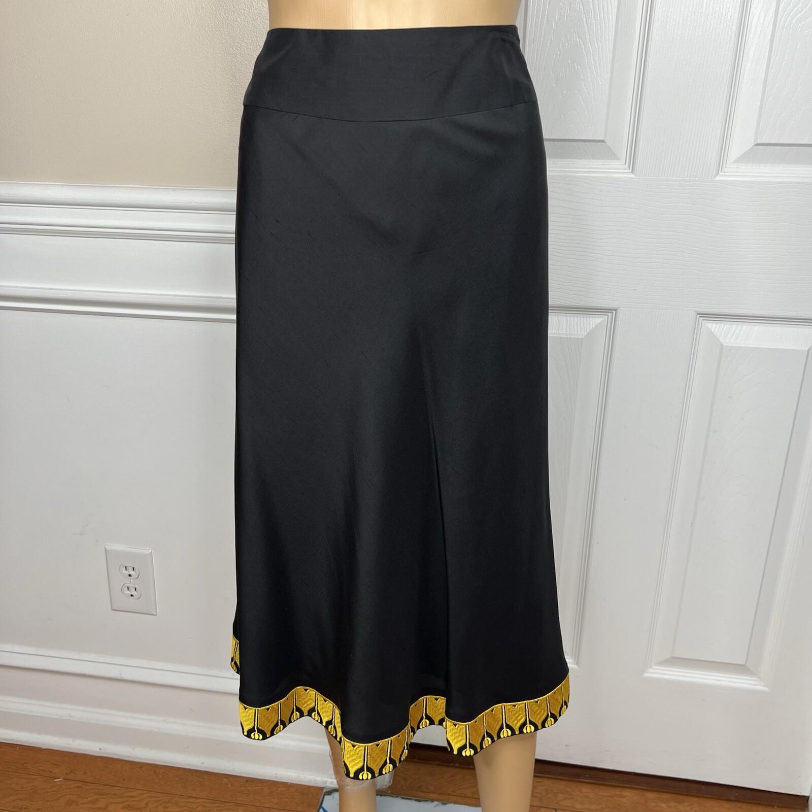 Victor Costa Vintage 80's Silk Skirt Size 20W Black Embroidered Flared Lined