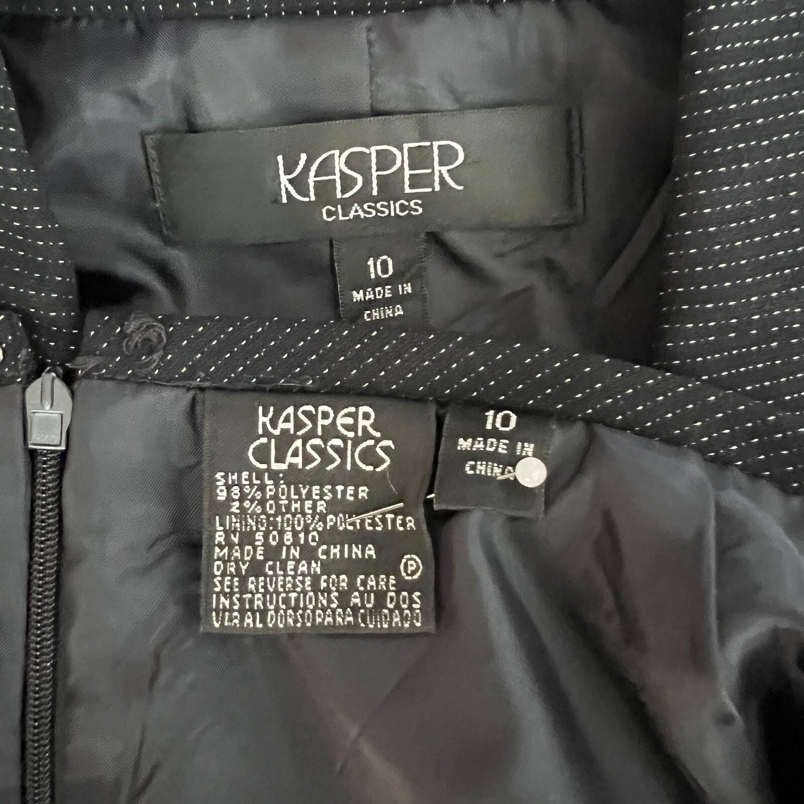 Kasper Classics Polyester Skirt Suit 10 Black Flecked Open Front Pleated 2PC