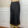 Victor Costa Vintage 80's Silk Skirt Size 20W Black Embroidered Flared Lined