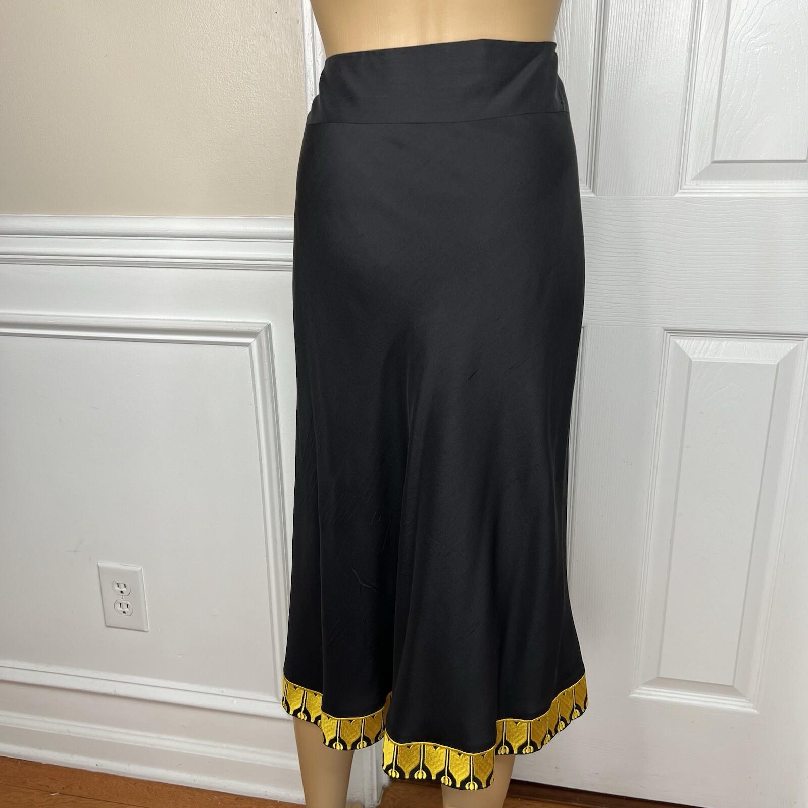 Victor Costa Vintage 80's Silk Skirt Size 20W Black Embroidered Flared Lined
