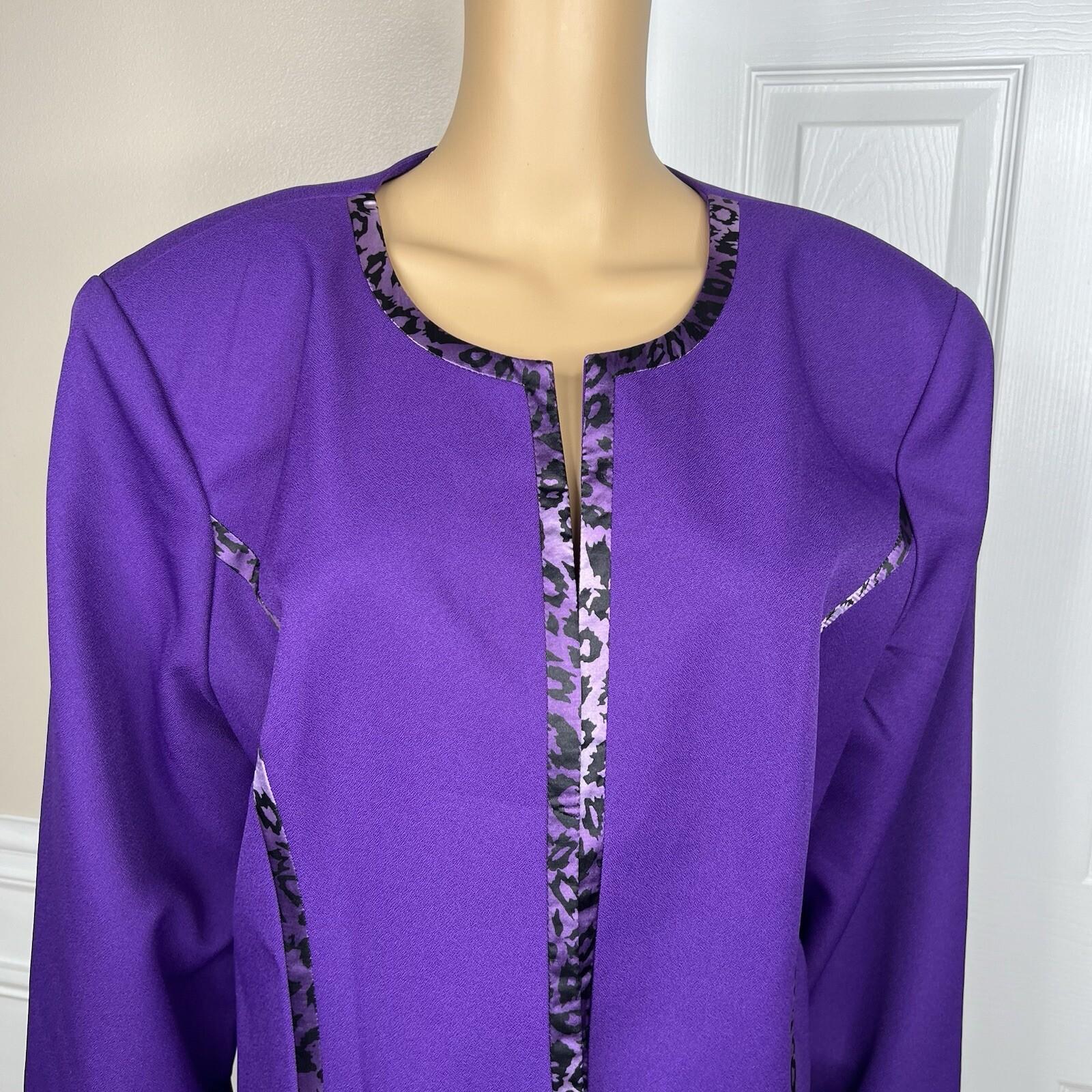Ben Marc Int Women Polyester Pant Suit Size 18 Purple Open Front Lined 2PC New