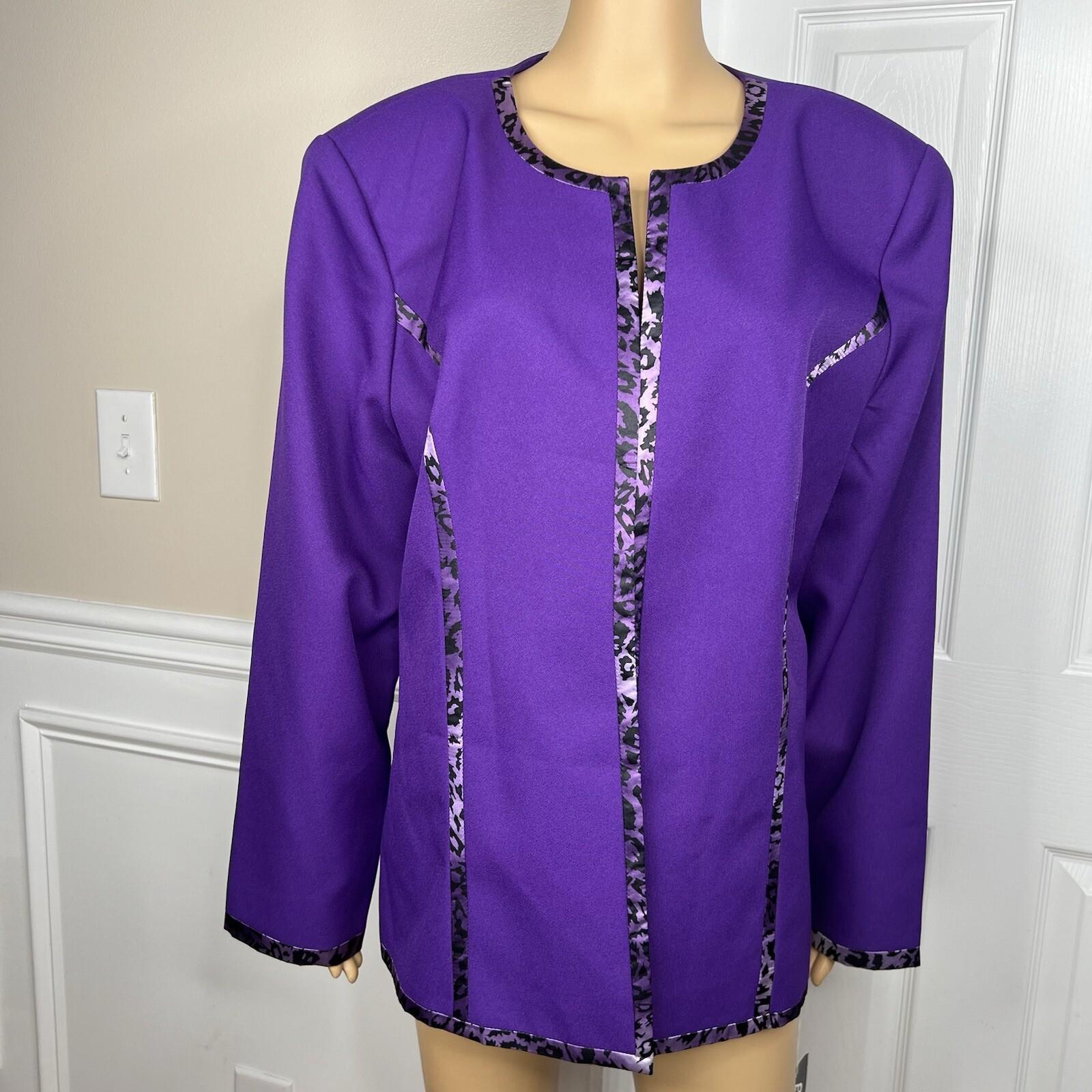 Ben Marc Int Women Polyester Pant Suit Size 18 Purple Open Front Lined 2PC New