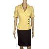 LE SUIT Polyester Skirt Suit 4P Brown Yellow Shawl Collar Wrap Short Sleeves 2PC