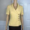 LE SUIT Polyester Skirt Suit 4P Brown Yellow Shawl Collar Wrap Short Sleeves 2PC