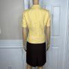 LE SUIT Polyester Skirt Suit 4P Brown Yellow Shawl Collar Wrap Short Sleeves 2PC