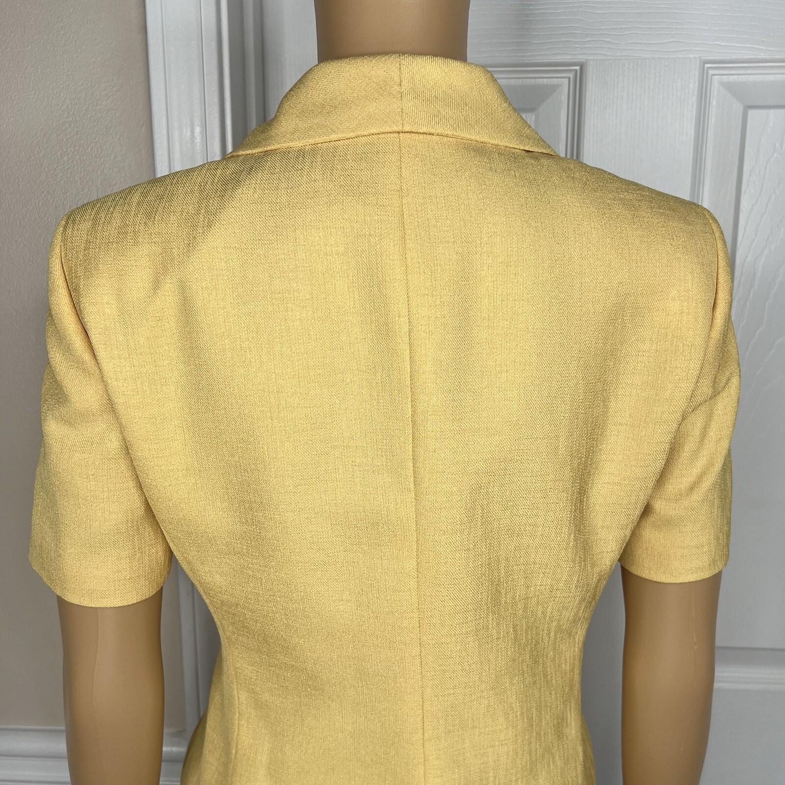 LE SUIT Polyester Skirt Suit 4P Brown Yellow Shawl Collar Wrap Short Sleeves 2PC