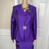 10-647.jpg Diana Polyester Skirt Suit Top Size 8 Purple Tiered Ruffle Elastic Waist 3PC New