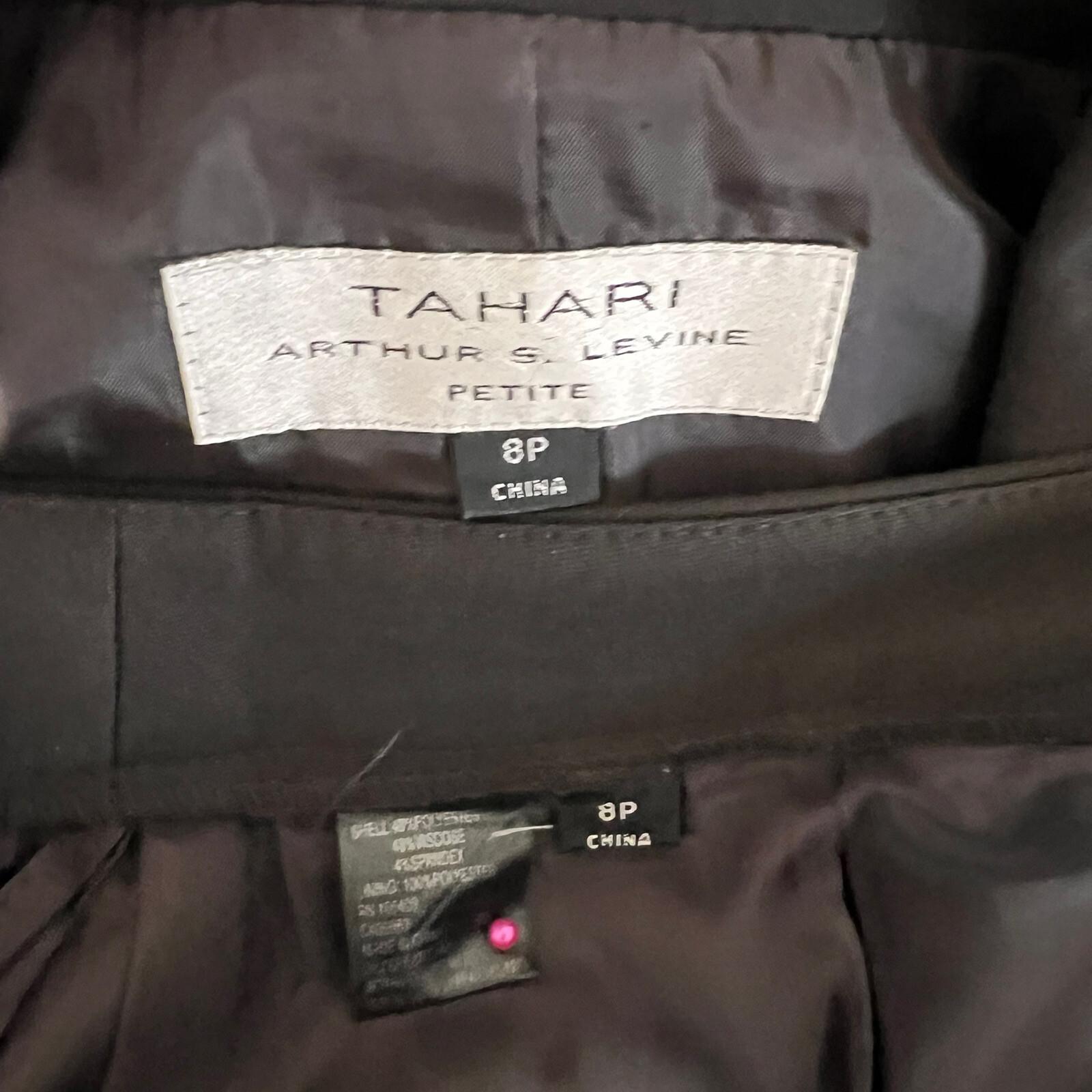 TAHARI ASL 2PC Brown Polyester Viscose Stretch Shawl Collar Pant Suit Size 8P