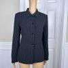 10-6476.jpg TAHARI ASL 2PC Black Striped Polyester Rayon Lined Collared Pant Suit Size 8