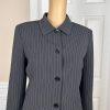 10-6477.jpg TAHARI ASL 2PC Black Striped Polyester Rayon Lined Collared Pant Suit Size 8