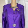 10-648.jpg Diana Polyester Skirt Suit Top Size 8 Purple Tiered Ruffle Elastic Waist 3PC New