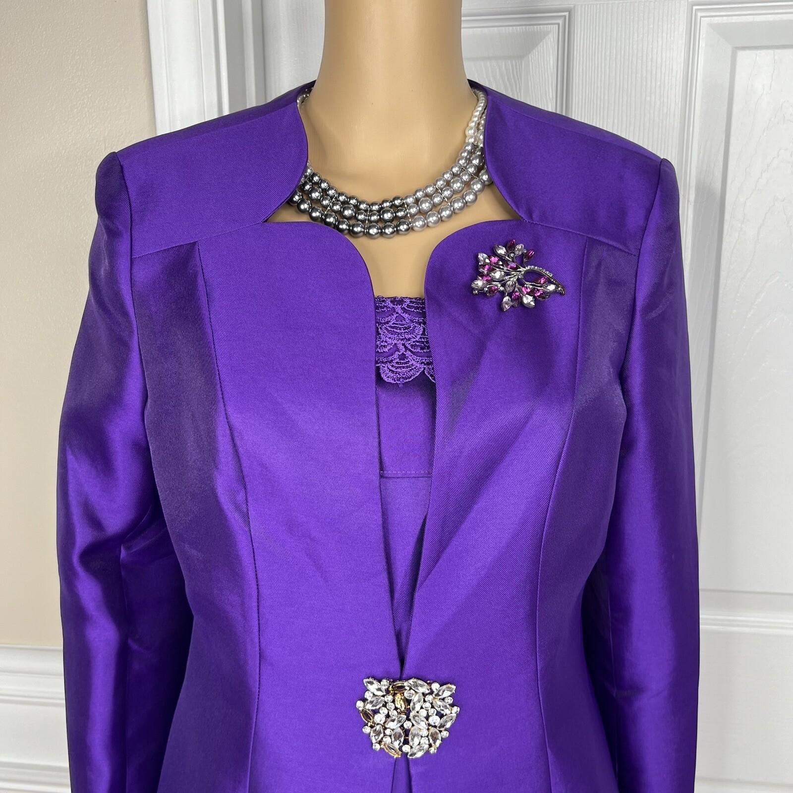 10-648.jpg Diana Polyester Skirt Suit Top Size 8 Purple Tiered Ruffle Elastic Waist 3PC New