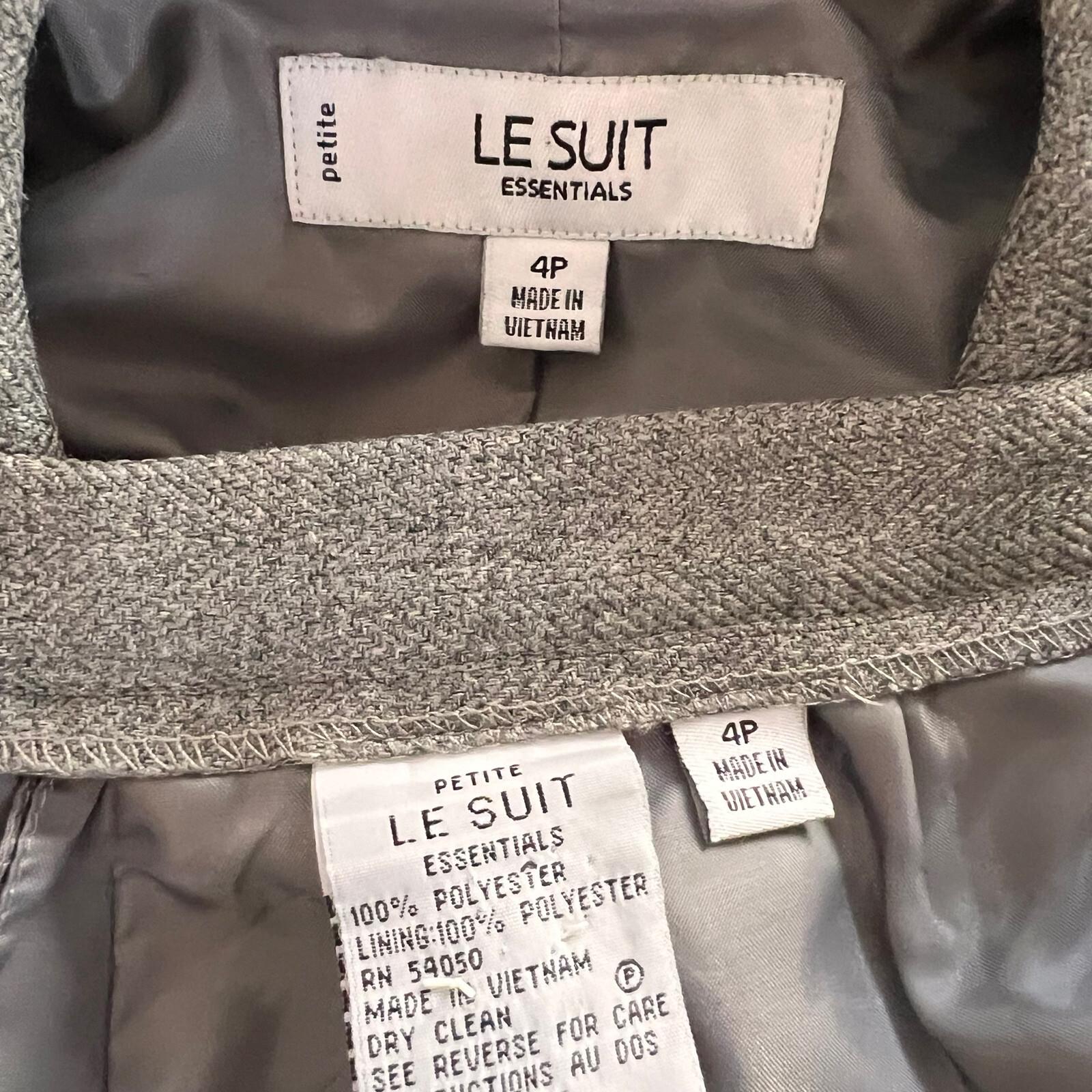 Le Suit Polyester Pant Suit Size 4P Gray Single Breasted Lined 2PC Notch Collar