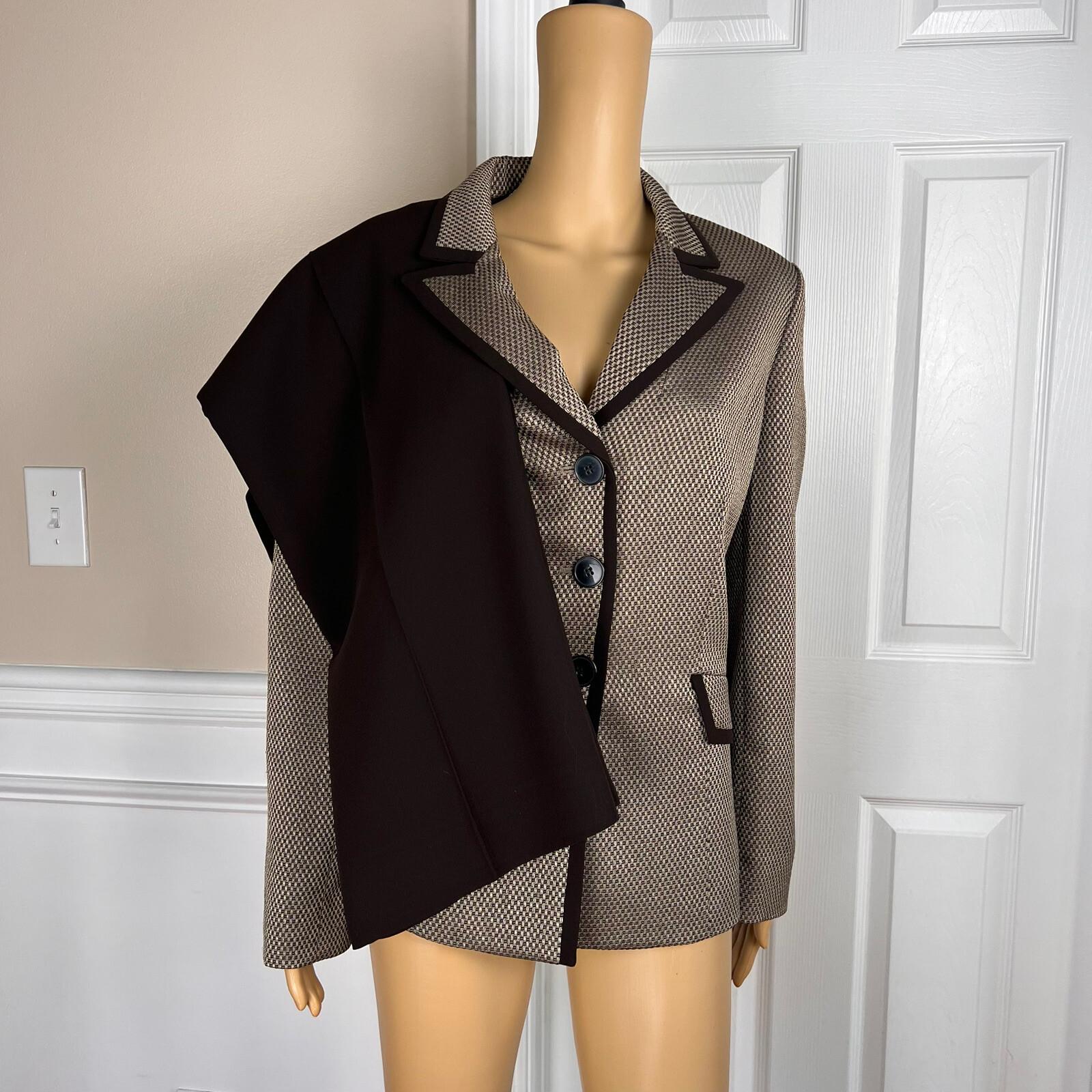 EVAN PICONE 2PC Brown Beige Polyester Lined Single Breasted Pant Suit Size 14