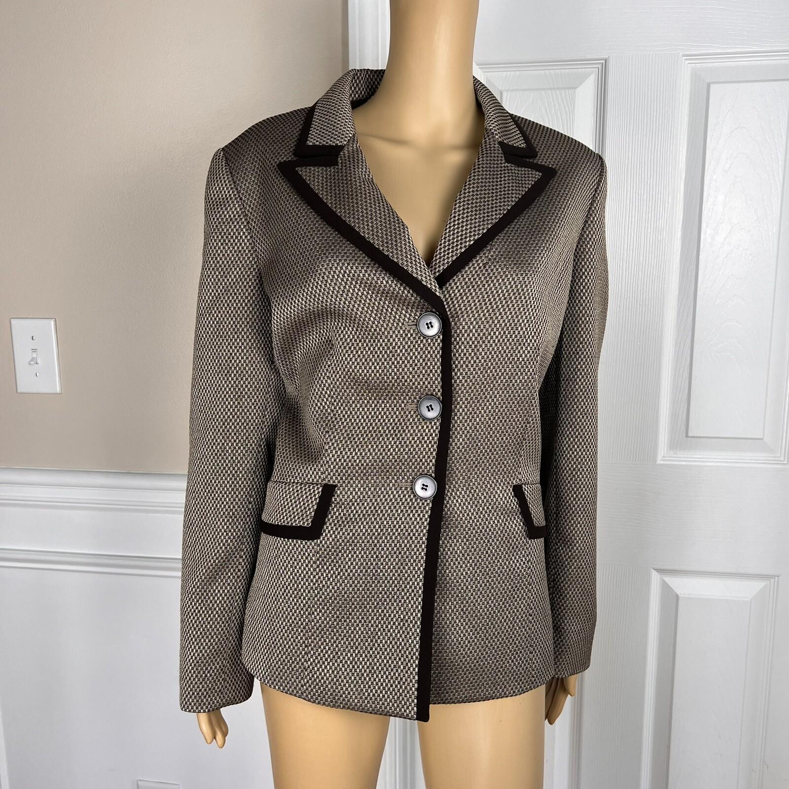 EVAN PICONE 2PC Brown Beige Polyester Lined Single Breasted Pant Suit Size 14