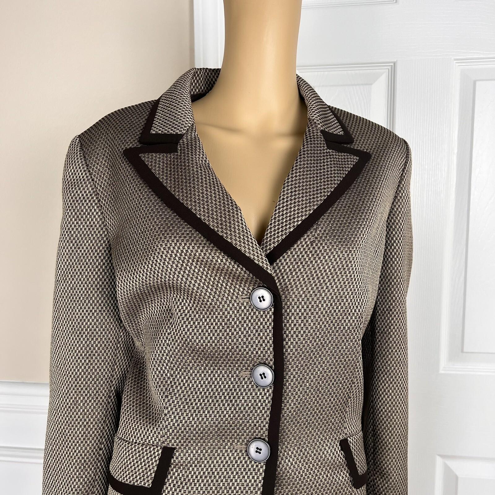 EVAN PICONE 2PC Brown Beige Polyester Lined Single Breasted Pant Suit Size 14