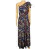 Eva Mendes Maxi Dress S Floral One shoulder Pleated Multicolor Chiffon Elegant