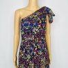 Eva Mendes Maxi Dress S Floral One shoulder Pleated Multicolor Chiffon Elegant
