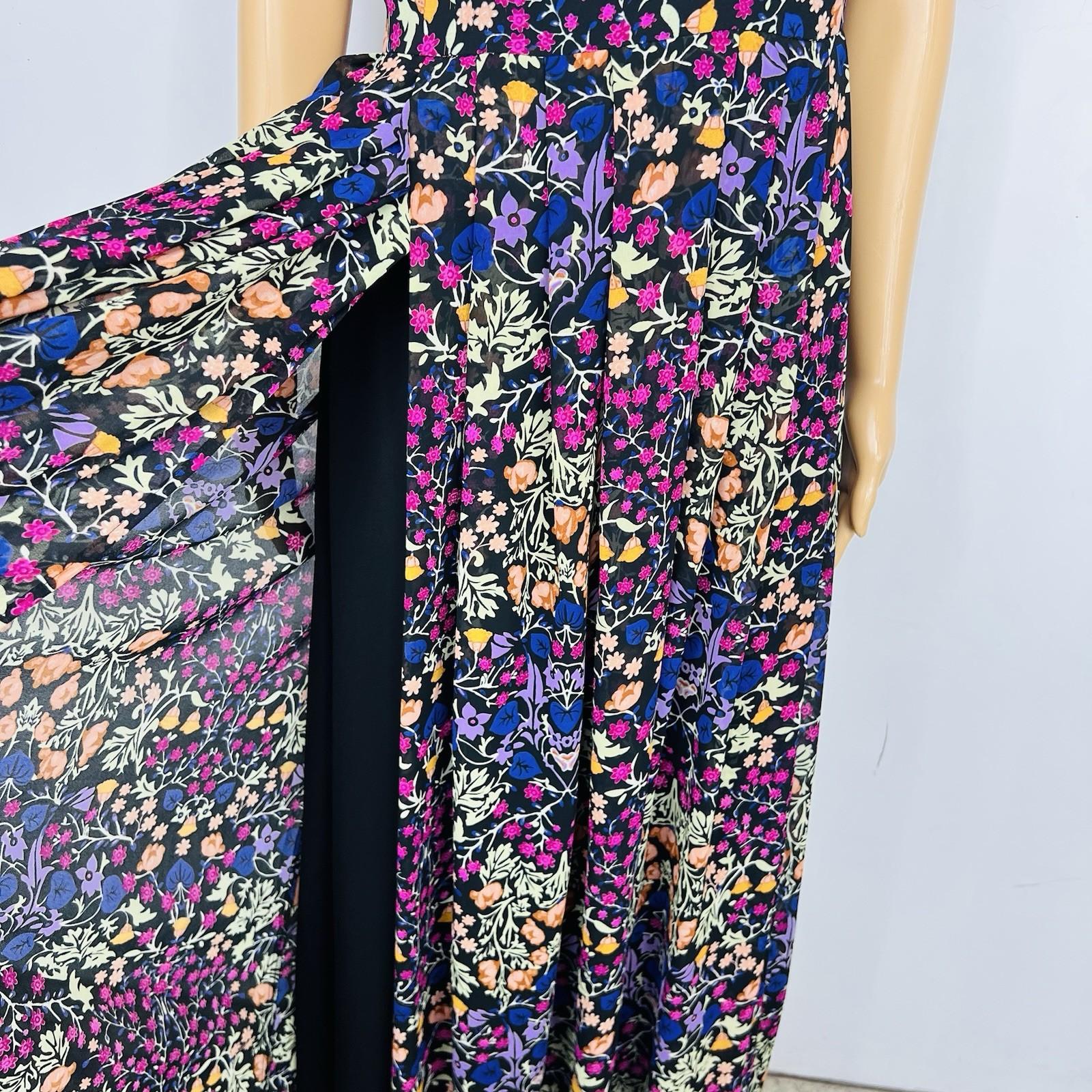 Eva Mendes Maxi Dress S Floral One shoulder Pleated Multicolor Chiffon Elegant