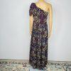 Eva Mendes Maxi Dress S Floral One shoulder Pleated Multicolor Chiffon Elegant
