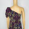 Eva Mendes Maxi Dress S Floral One shoulder Pleated Multicolor Chiffon Elegant