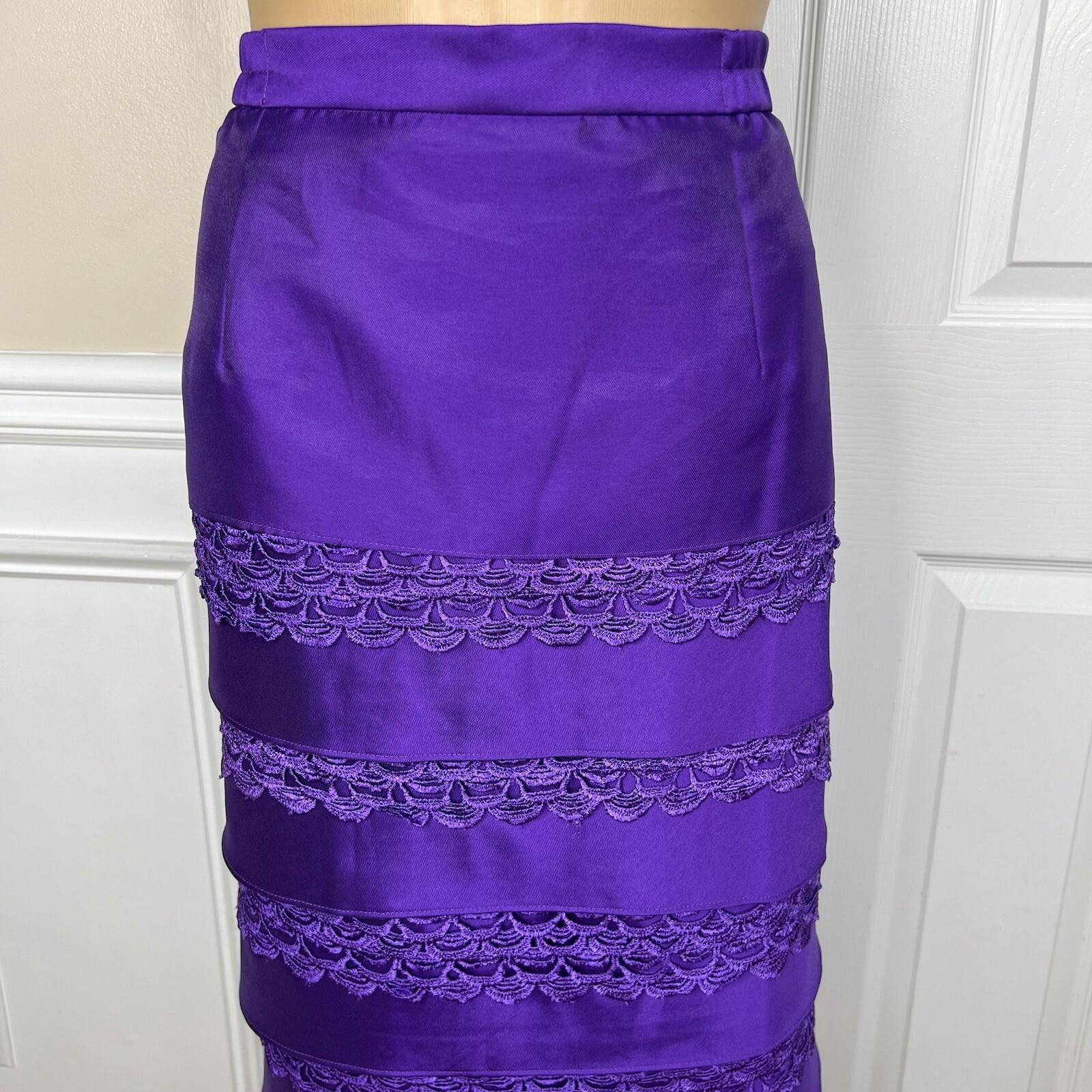 10-652.jpg Diana Polyester Skirt Suit Top Size 8 Purple Tiered Ruffle Elastic Waist 3PC New