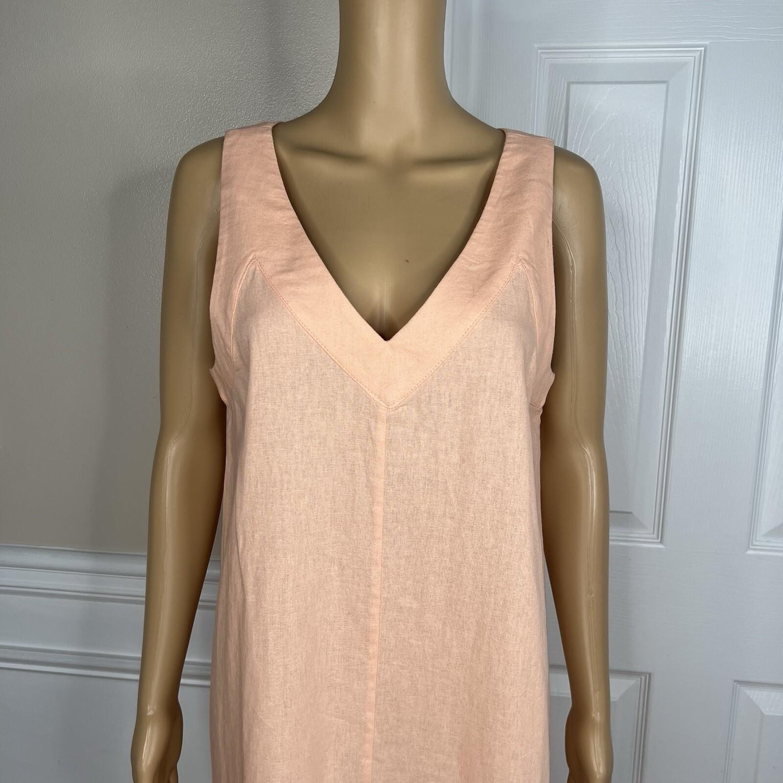 DKNY Linen Maxi Dress M Flamingo Sleeveless Relaxed Slit Loungewear Flattering