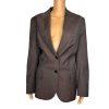 ANNE KLEIN Women Brown Striped Lined Single Wool Polyester Blazer Size 14