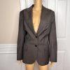 ANNE KLEIN Women Brown Striped Lined Single Wool Polyester Blazer Size 14