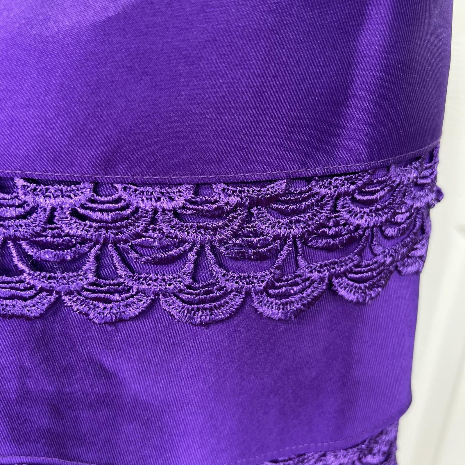 10-653.jpg Diana Polyester Skirt Suit Top Size 8 Purple Tiered Ruffle Elastic Waist 3PC New