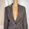 ANNE KLEIN Women Brown Striped Lined Single Wool Polyester Blazer Size 14