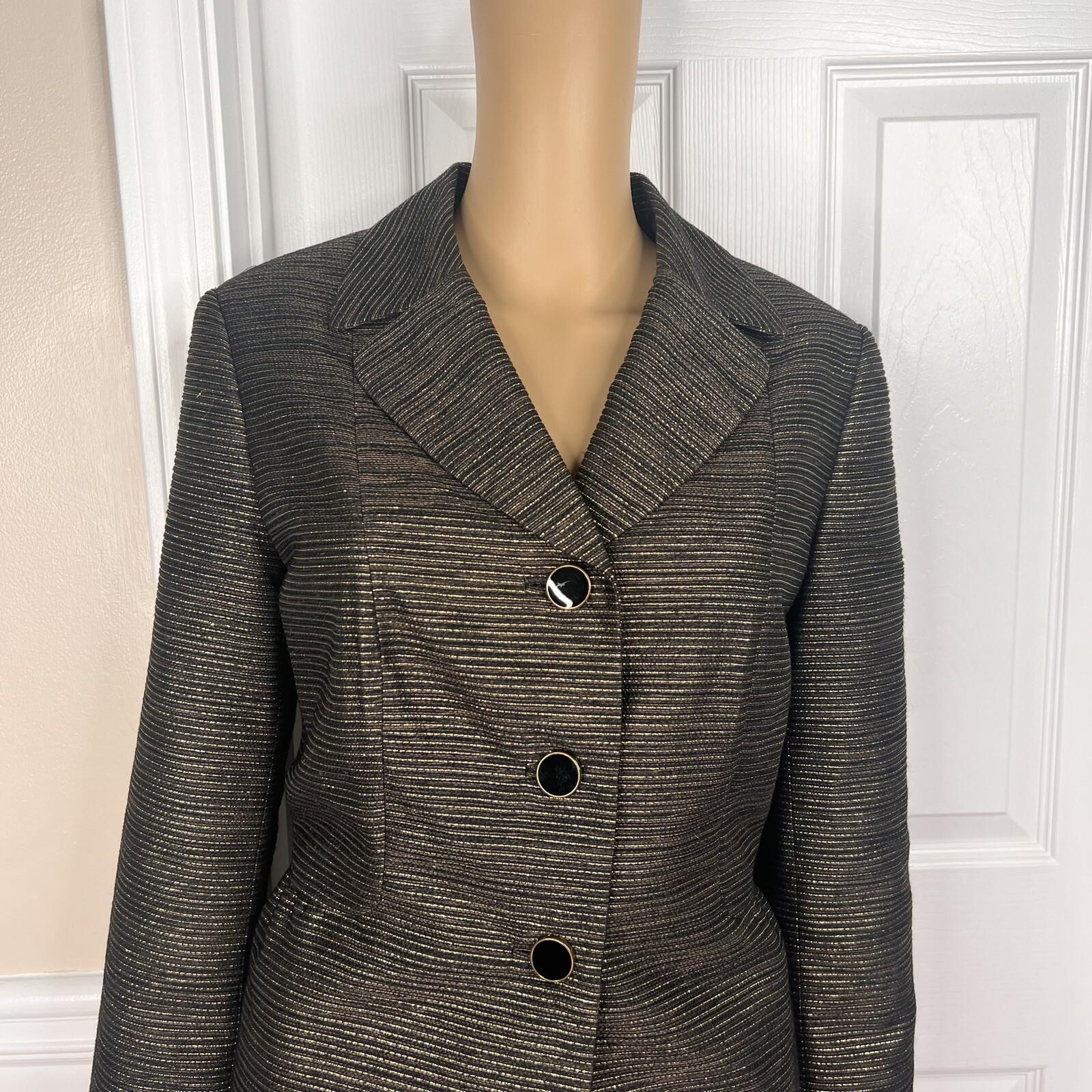 JOHN MEYER 2PC Black Gold Metallic Acrylic Wool Blend Cocktail Skirt Suit SZ 12