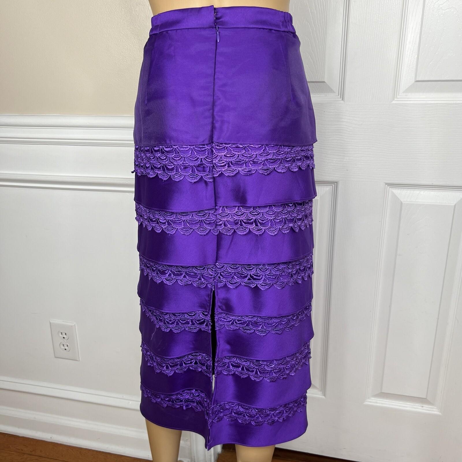 10-654.jpg Diana Polyester Skirt Suit Top Size 8 Purple Tiered Ruffle Elastic Waist 3PC New