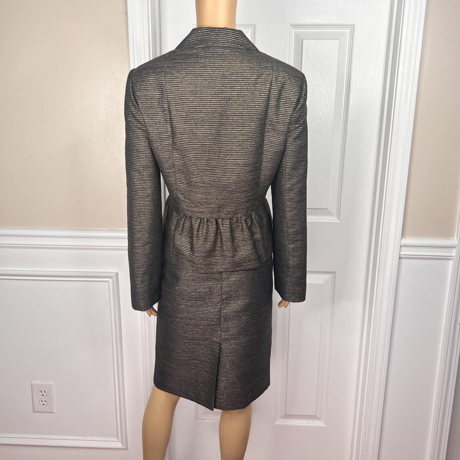 JOHN MEYER 2PC Black Gold Metallic Acrylic Wool Blend Cocktail Skirt Suit SZ 12