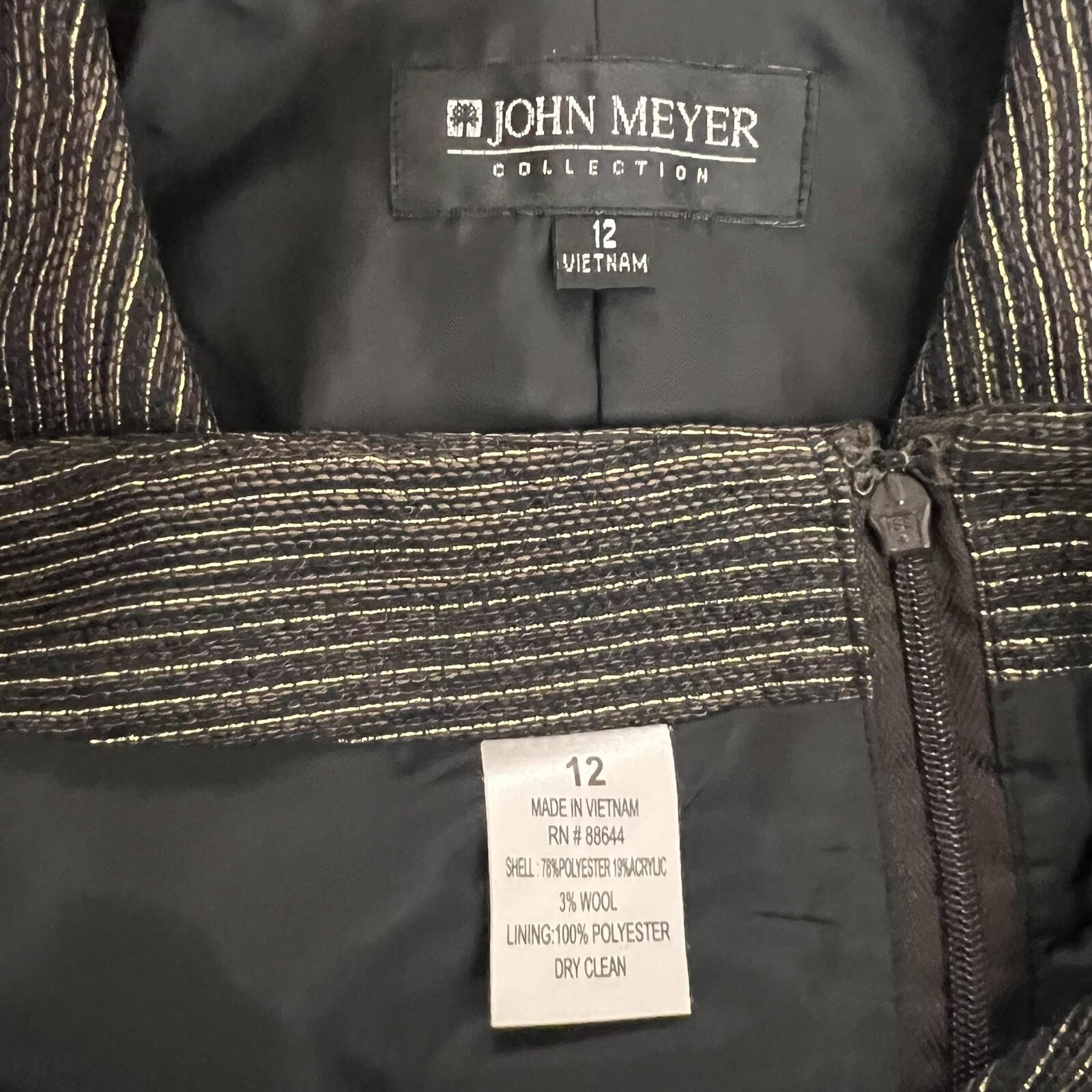 JOHN MEYER 2PC Black Gold Metallic Acrylic Wool Blend Cocktail Skirt Suit SZ 12