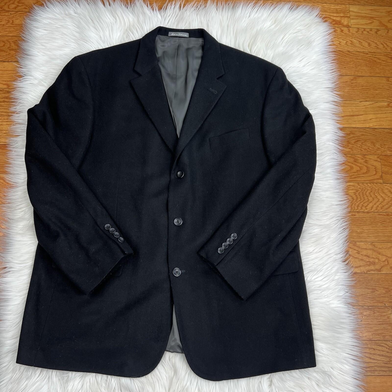 Oscar De La Renta Vintage Men Cashmere Wool Blazer 48R Black 2 Button Ventless