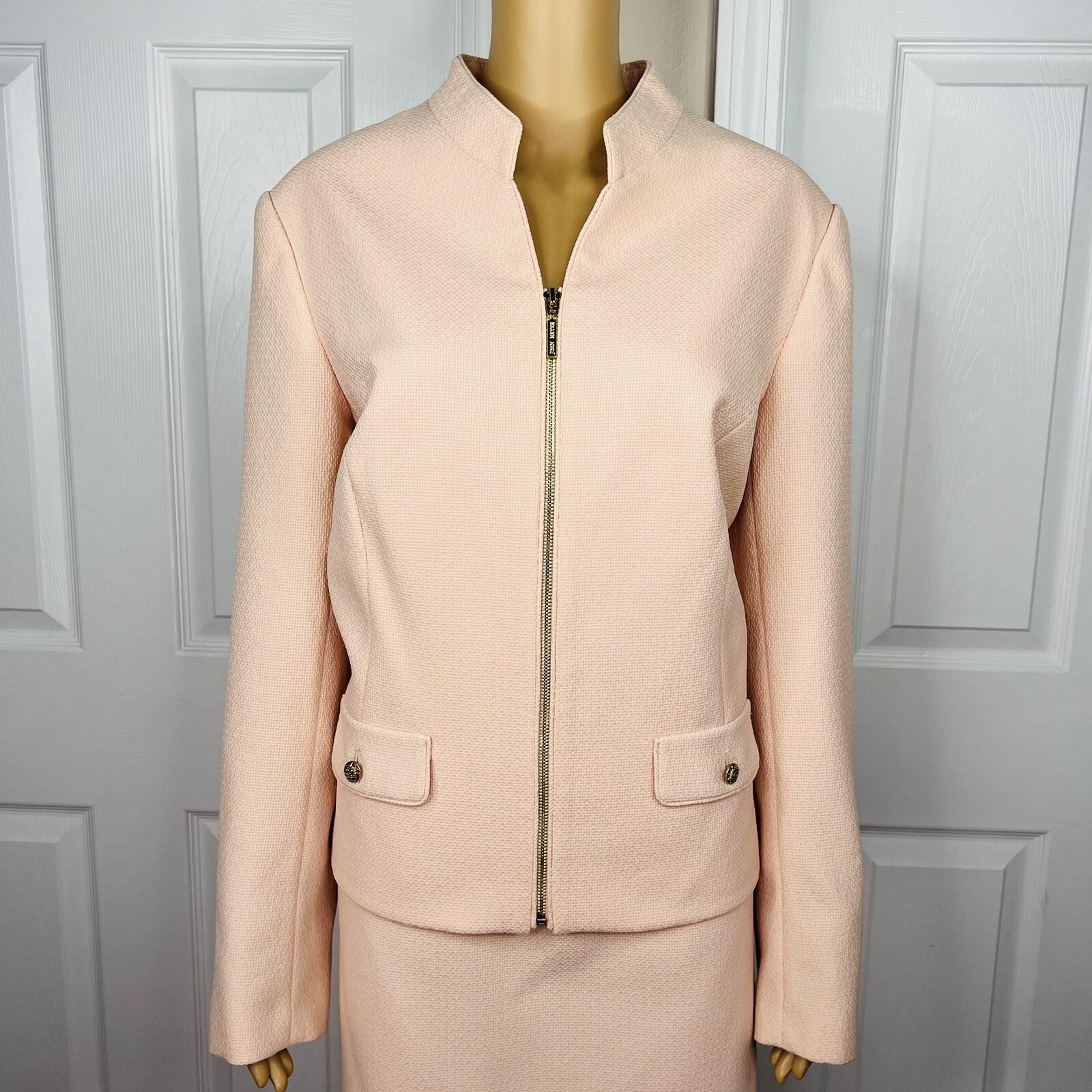 John Meyer Polyester Skirt Suit Size 16 Salmon Stand Up Collar Zip Up 2 Piece